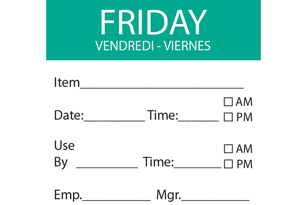 Square Dissolvable Day Label Friday