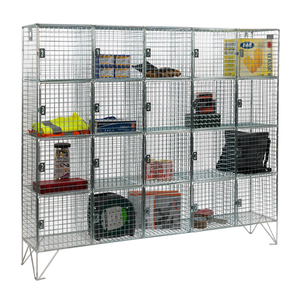 20 Wire Mesh Lockers with Doors 4 Tier 5 Nest
