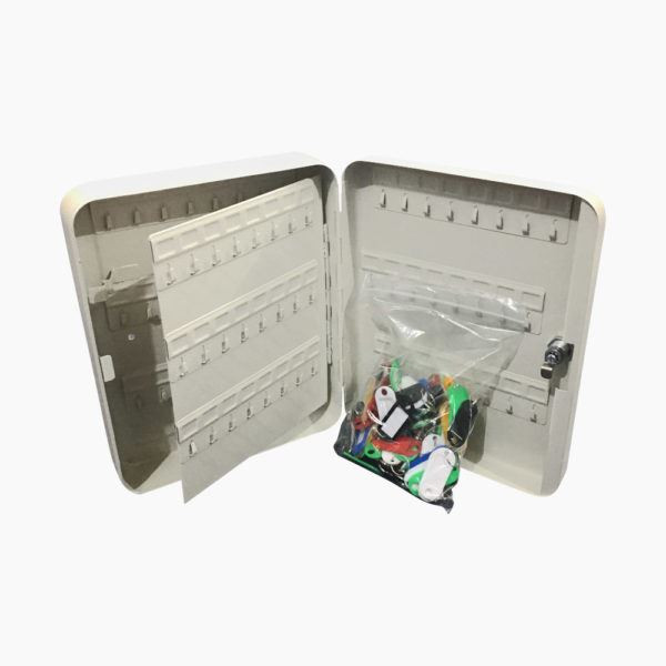 Key Cabinet with 48 Coloured Key Tags Numbered Hooks and Lock